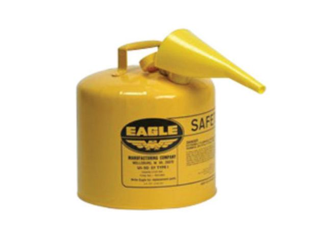Picture of Safety Can w/ Funnel, Type I,Yellow Galvanized Steel,12.5"Dia x13.5"H 5gal 7lb