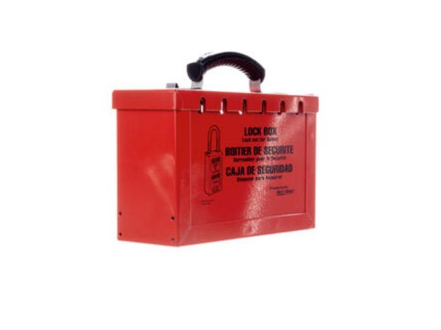 Picture of 498A, 6"H x 9-1/4"W x 3"D Red Metal Latch Tight Portable Lock Box