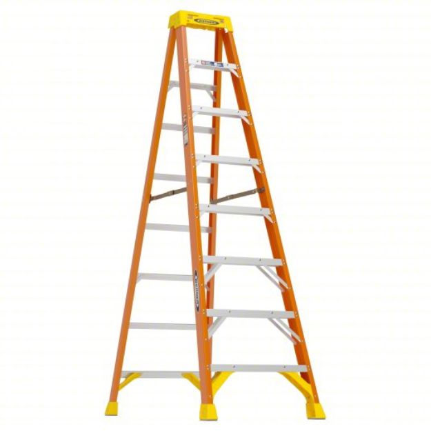 Picture of Stepladder: 8 ft Ladder Size, Fiberglass, 300 lb Load Capacity, 30 lb Wt, 5.8 ft Standing Ht